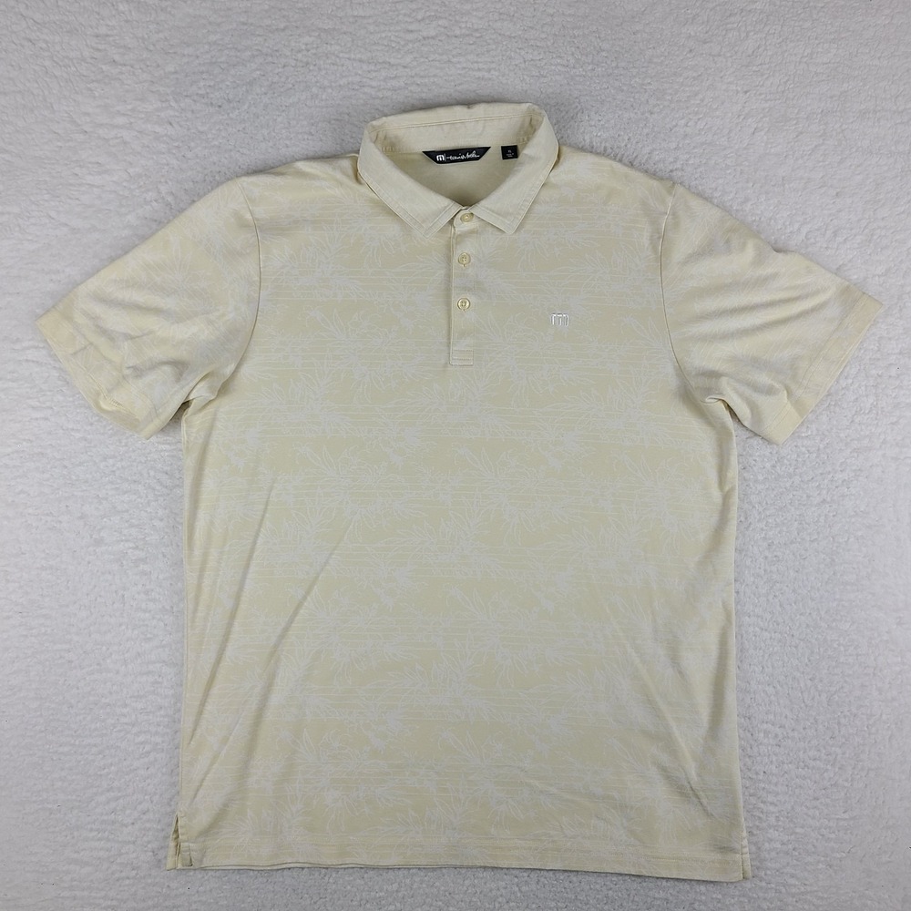 Travis Mathew Polo Shirt Mens XL Pale Yellow Beige Floral Performance Golf